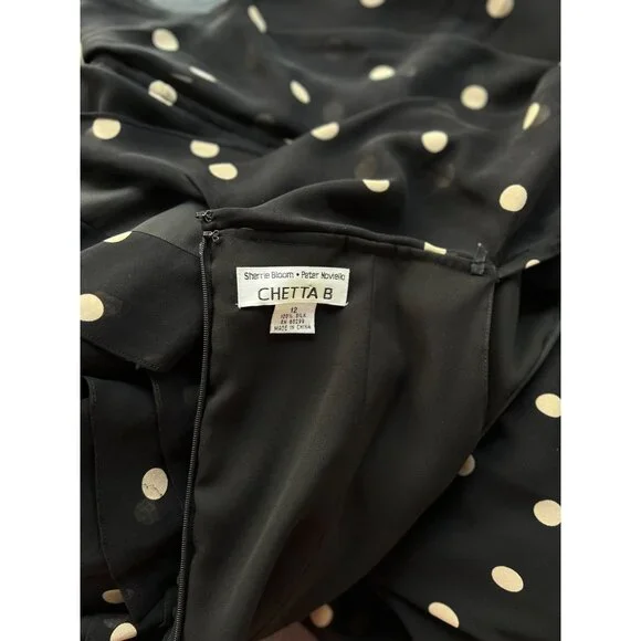 Vintage 90s hetta B Maxi Dress Sz 12 100% Silk Polka Dot Black White Sleeveless - Picture 7 of 13